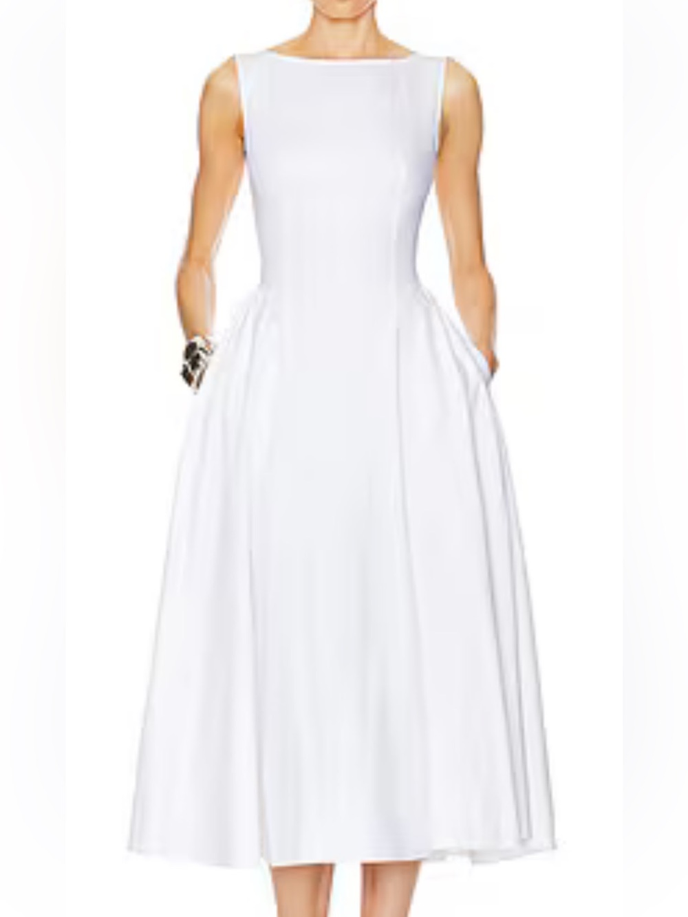 Stretch Cotton Sateen Midi Dress in White
HELSA